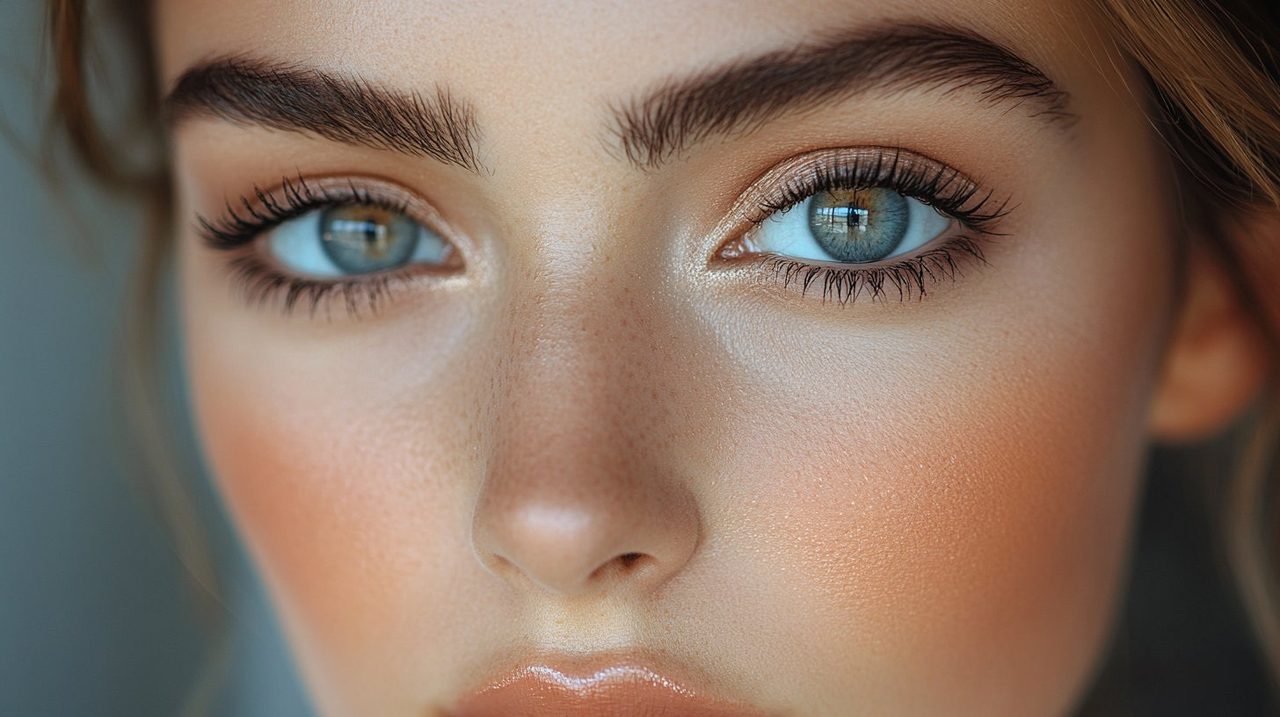 Palette de maquillage ouverte avec pinceaux et fond de teint, lumière naturelle